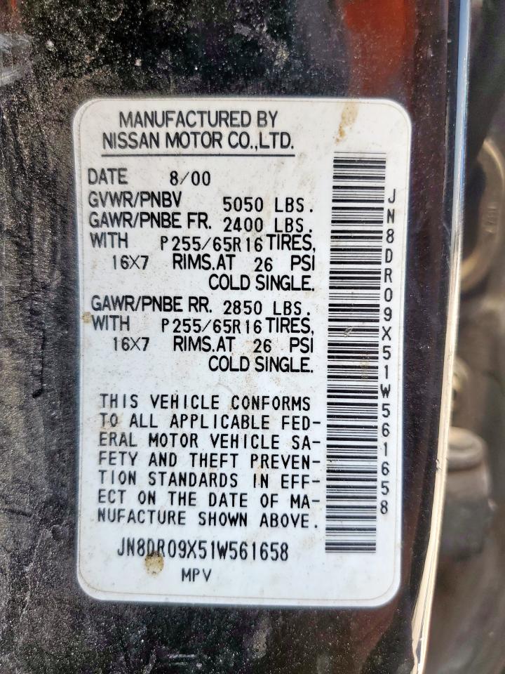 2001 Nissan Pathfinder Le VIN: JN8DR09X51W561658 Lot: 66003065