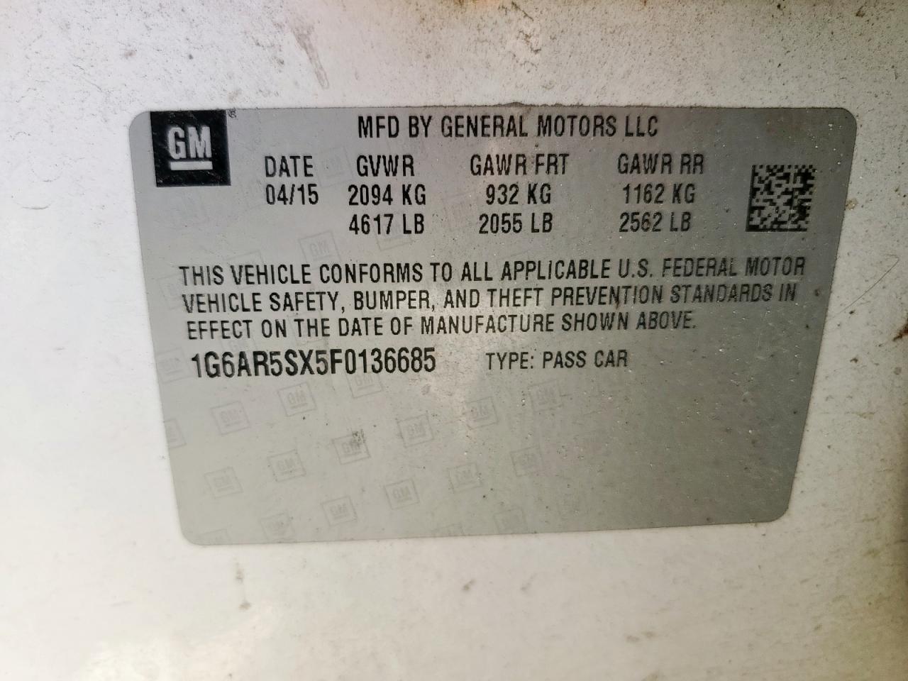 2015 Cadillac Cts Luxury Collection VIN: 1G6AR5SX5F0136685 Lot: 64642205