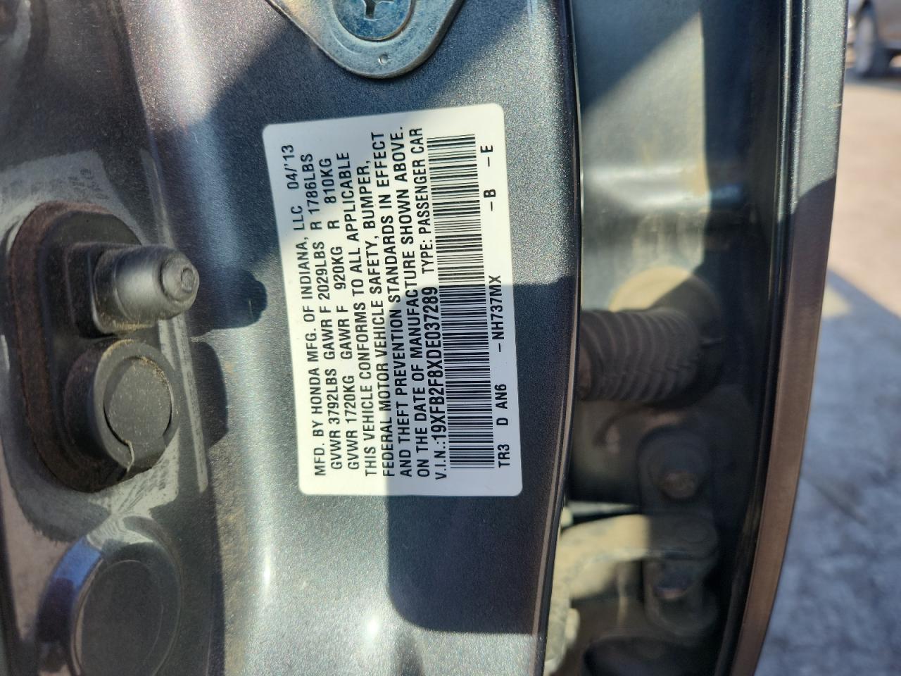 2013 Honda Civic Ex VIN: 19XFB2F8XDE037289 Lot: 63806905