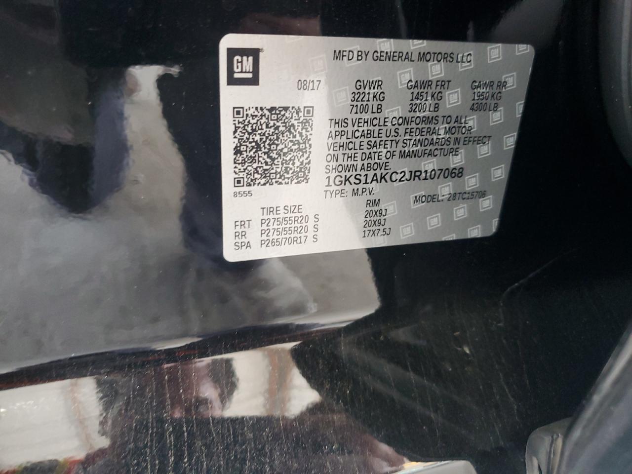2018 GMC Yukon Sle VIN: 1GKS1AKC2JR107068 Lot: 63998195