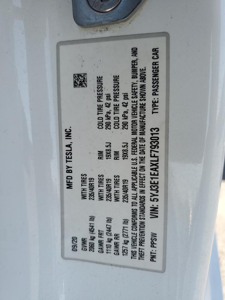 2020 Tesla Model 3 VIN: 5YJ3E1EAXLF793013 Lot: 63816075