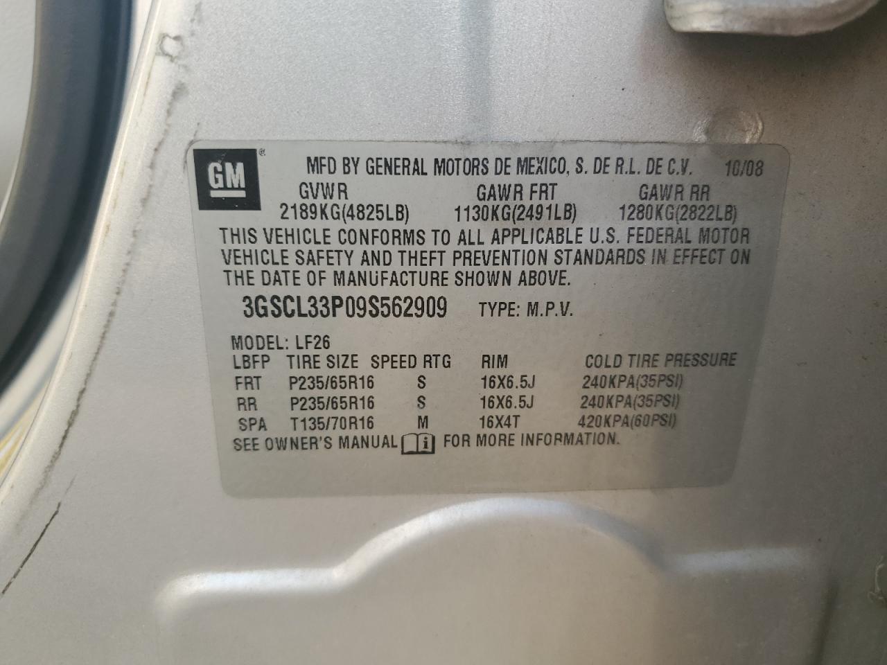 3gscl33p09s562909 3GSCL33P09S562909 2009 Saturn Vue Xe