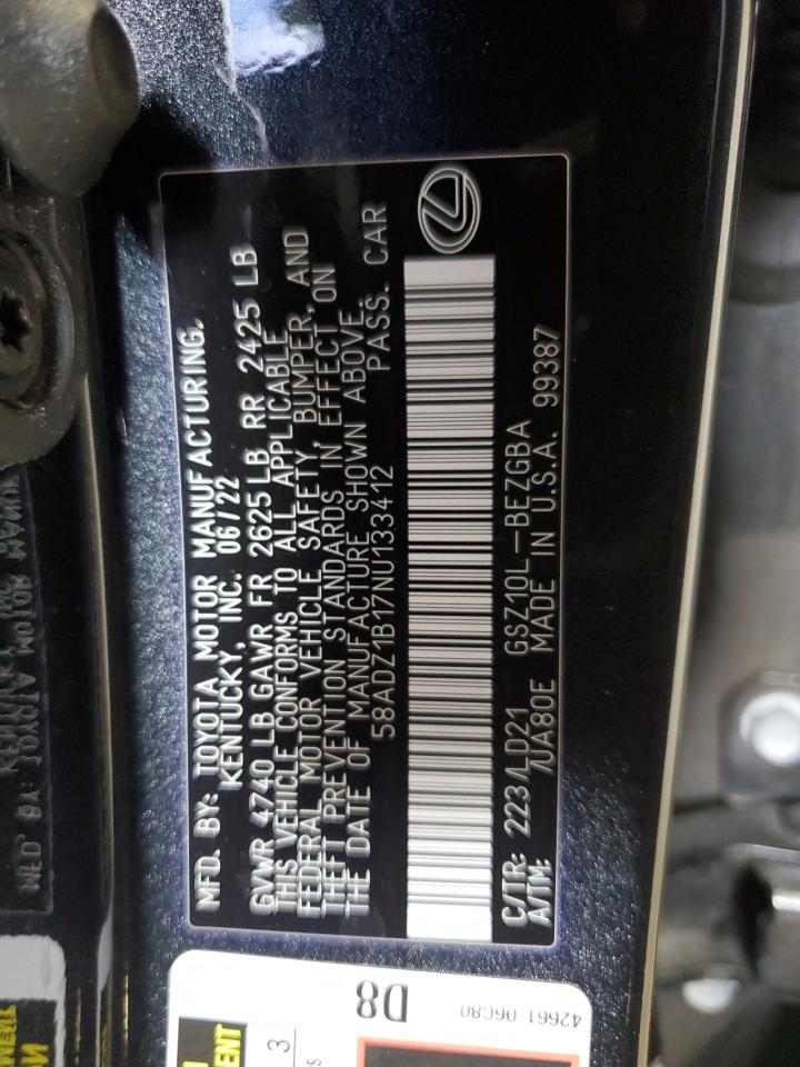 2022 Lexus Es 350 Base VIN: 58ADZ1B17NU133412 Lot: 63569085