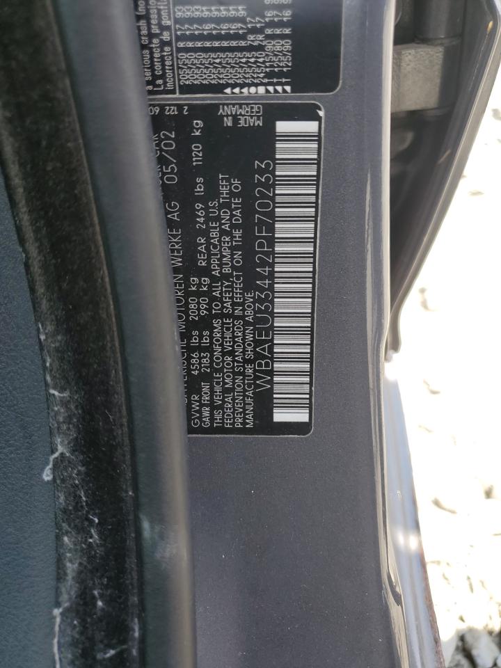 2002 BMW 325 Xi VIN: WBAEU33442PF70233 Lot: 65157065