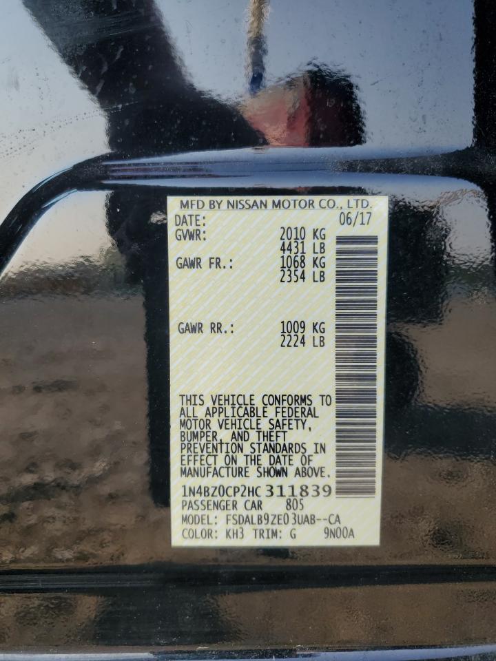 2017 Nissan Leaf S VIN: 1N4BZ0CP2HC311839 Lot: 65342705