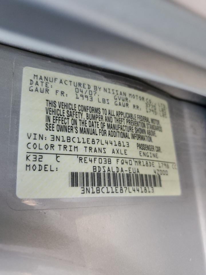 2007 Nissan Versa S VIN: 3N1BC11E87L441813 Lot: 63947225