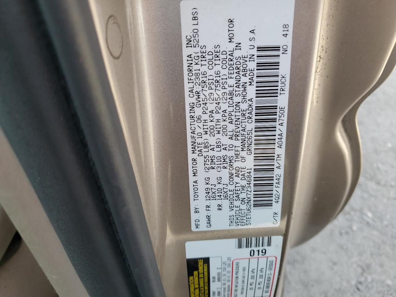 2007 Toyota Tacoma Prerunner Access Cab VIN: 5TETU62NX7Z346841 Lot: 64942545