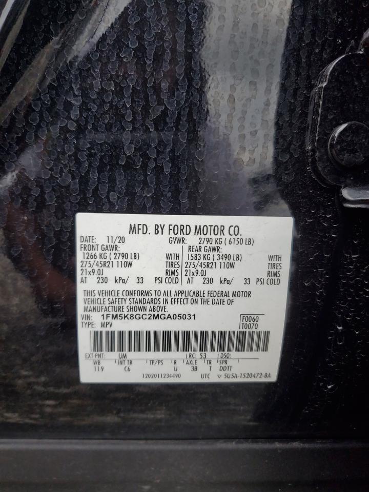 2021 Ford Explorer St VIN: 1FM5K8GC2MGA05031 Lot: 64333295