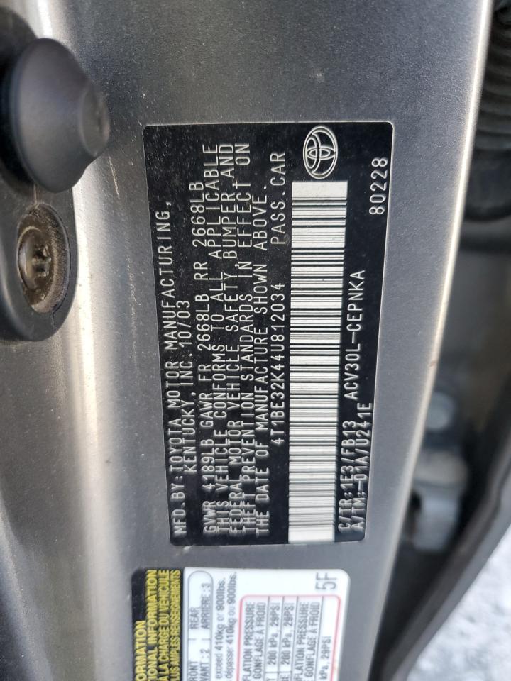 2004 Toyota Camry Le VIN: 4T1BE32K44U812034 Lot: 62150325