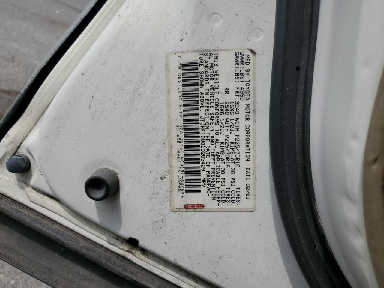 2001 Lexus Rx 300 VIN: JTJHF10U010203429 Lot: 65454875