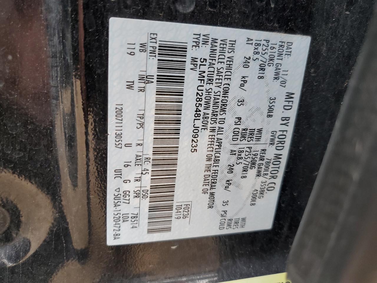 5lmfu28548lj09235 5LMFU28548LJ09235 2008 Lincoln Navigator
