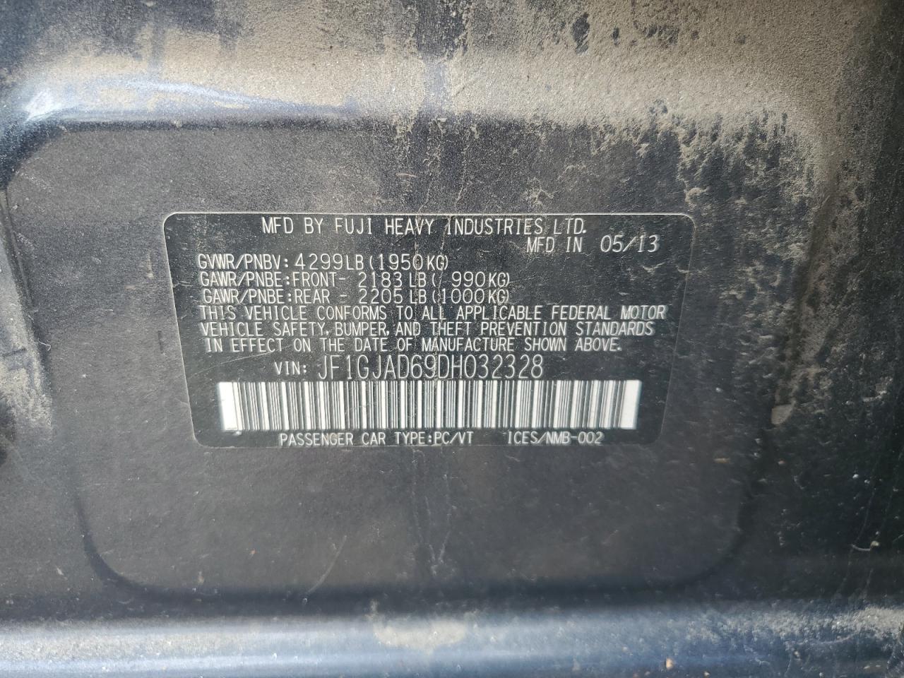2013 Subaru Impreza Premium VIN: JF1GJAD69DH032328 Lot: 65642295