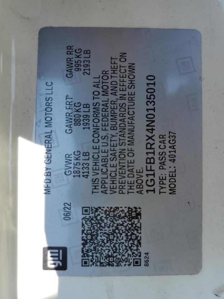 2022 Chevrolet Camaro Ls VIN: 1G1FB1RX4N0135010 Lot: 65995655