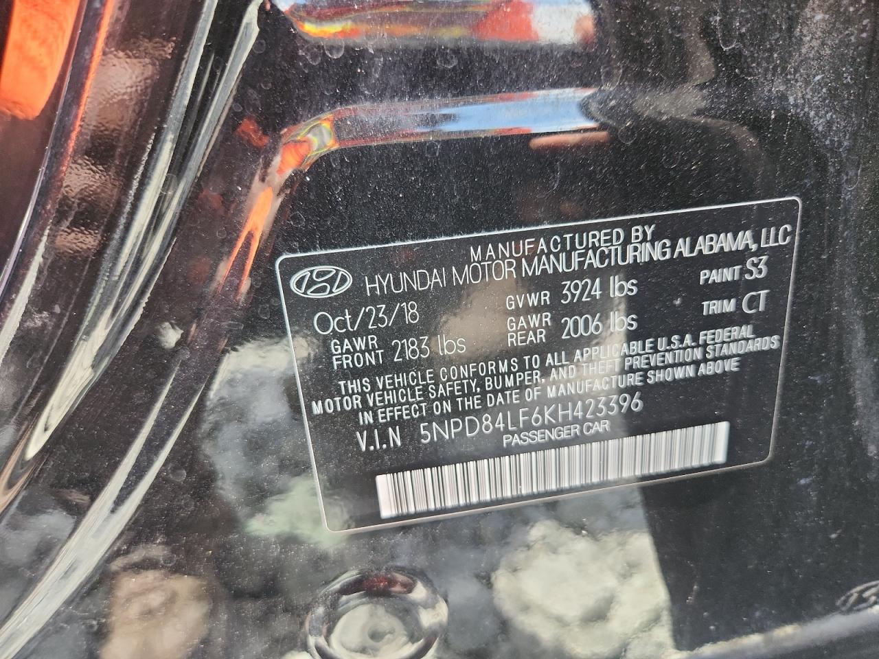 2019 Hyundai Elantra Sel VIN: 5NPD84LF6KH423396 Lot: 64959035