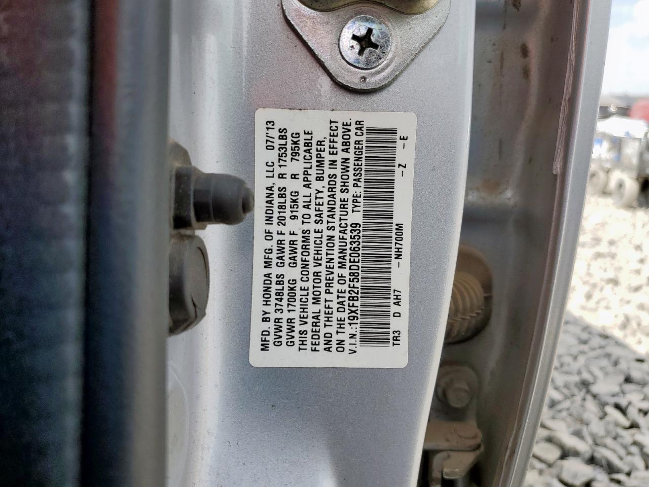 2013 Honda Civic Lx VIN: 19XFB2F58DE063539 Lot: 65076095
