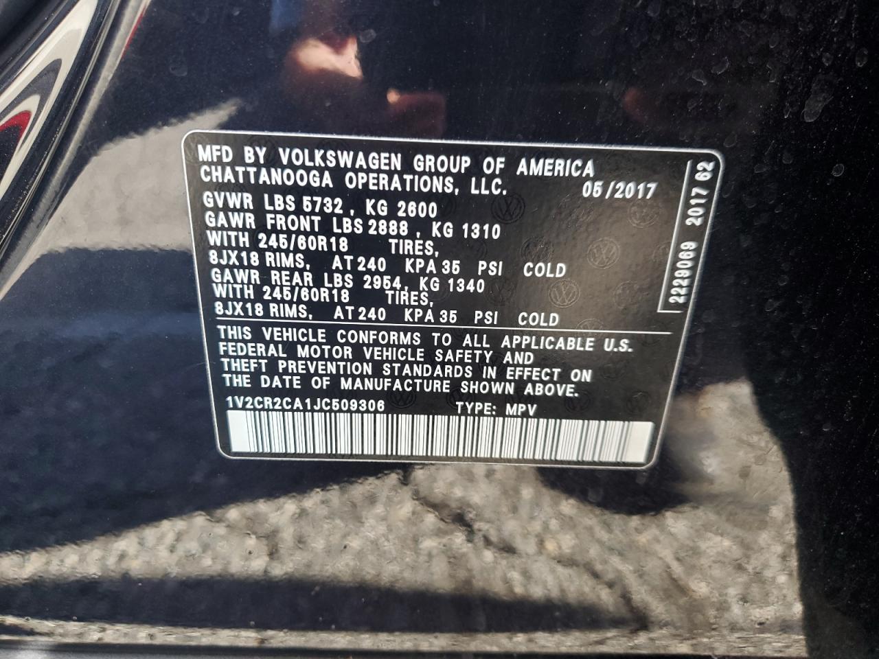 2018 Volkswagen Atlas Se VIN: 1V2CR2CA1JC509306 Lot: 63504175