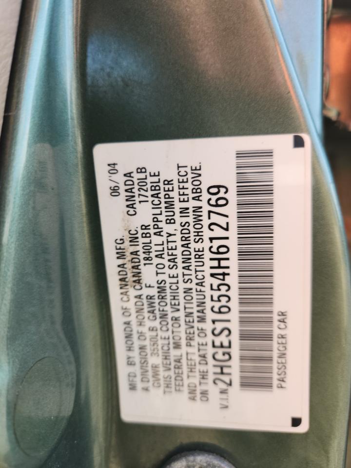 2004 Honda Civic Lx VIN: 2HGES16554H612769 Lot: 63403455