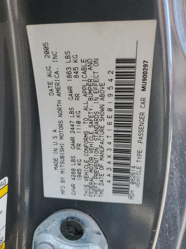 2006 Mitsubishi Eclipse Gt VIN: 4A3AK34T16E019542 Lot: 64777715