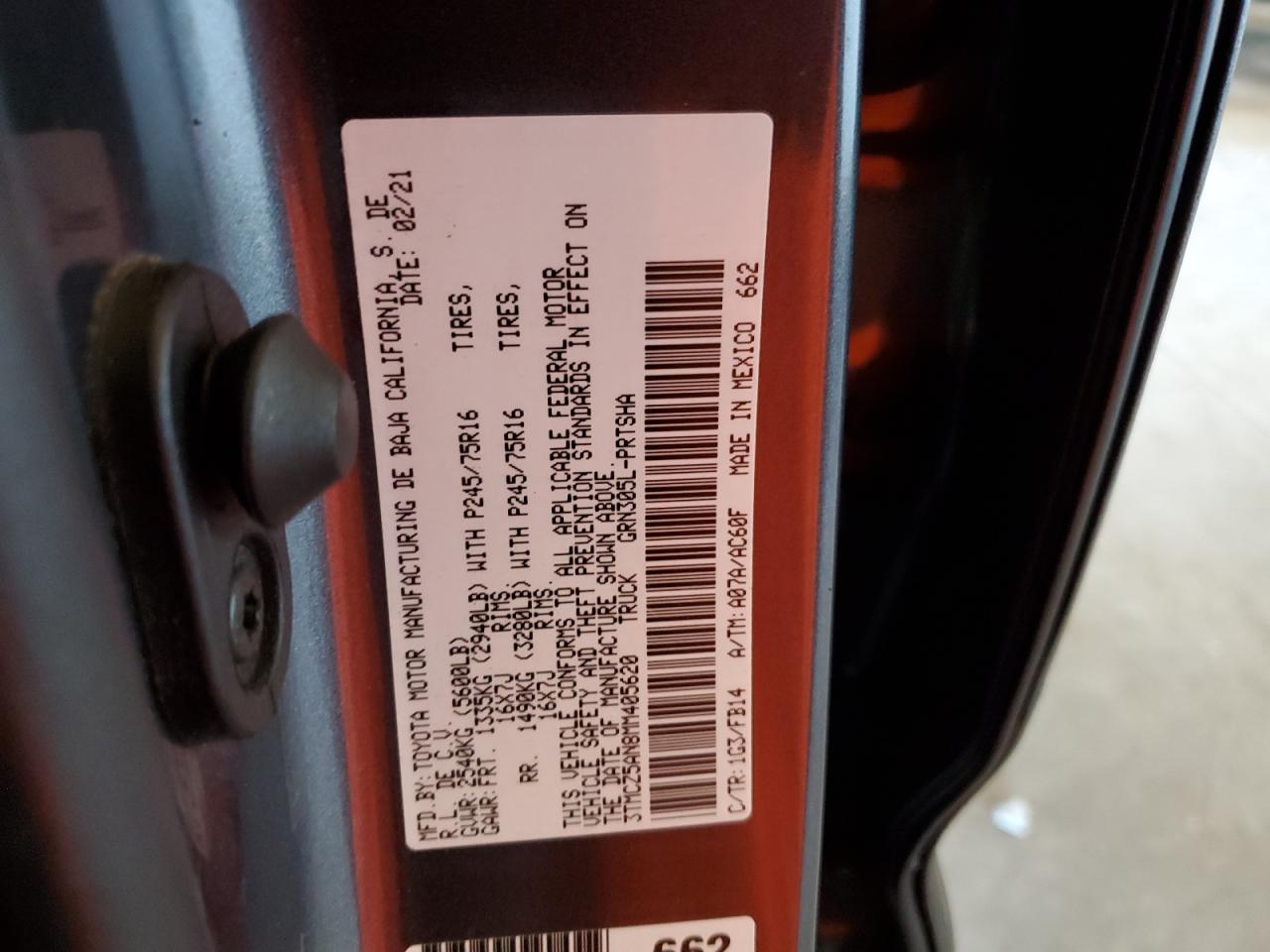 2021 Toyota Tacoma Double Cab VIN: 3TMCZ5AN8MM405620 Lot: 65207235