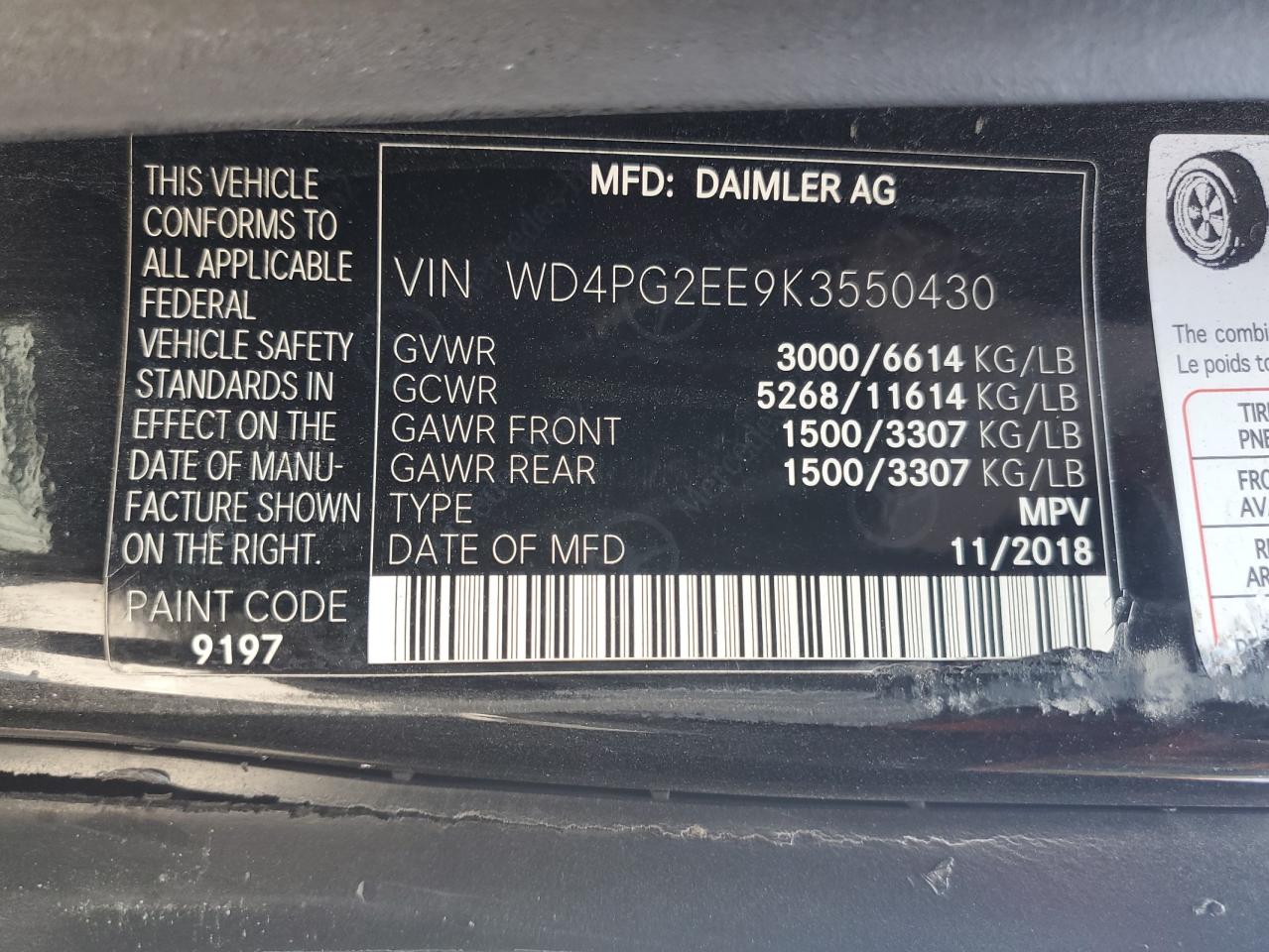 wd4pg2ee9k3550430 WD4PG2EE9K3550430 2019 Mercedes-Benz Metris