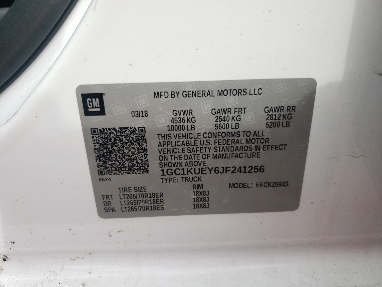 2018 Chevrolet Silverado K2500 Heavy Duty VIN: 1GC1KUEY6JF241256 Lot: 65342685