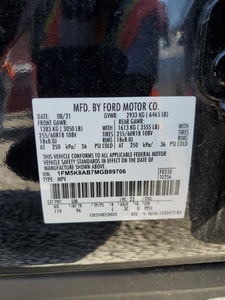 2021 Ford Explorer Police Interceptor VIN: 1FM5K8AB7MGB89706 Lot: 63594075