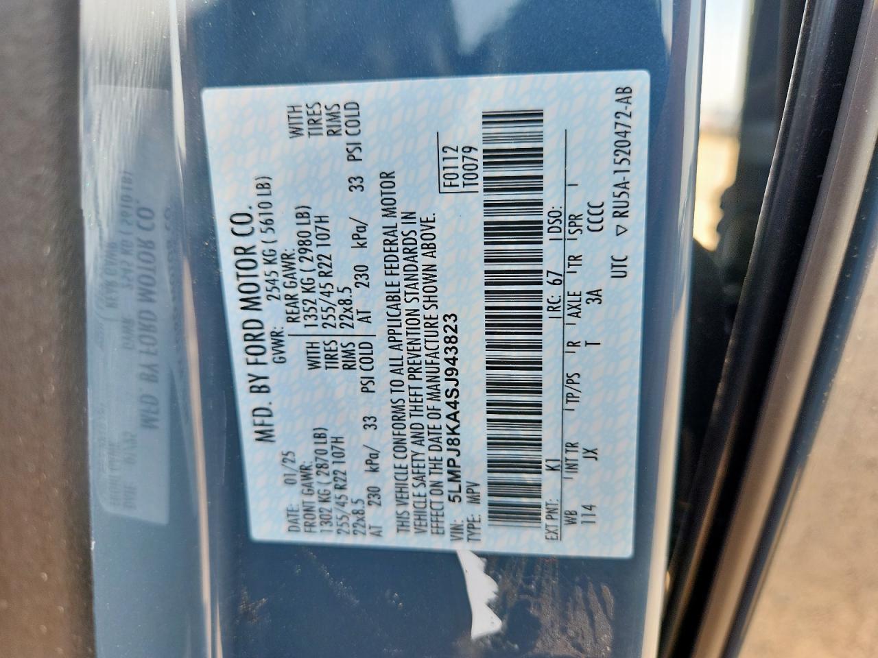 2025 Lincoln Nautilus Reserve VIN: 5LMPJ8KA4SJ943823 Lot: 63853115
