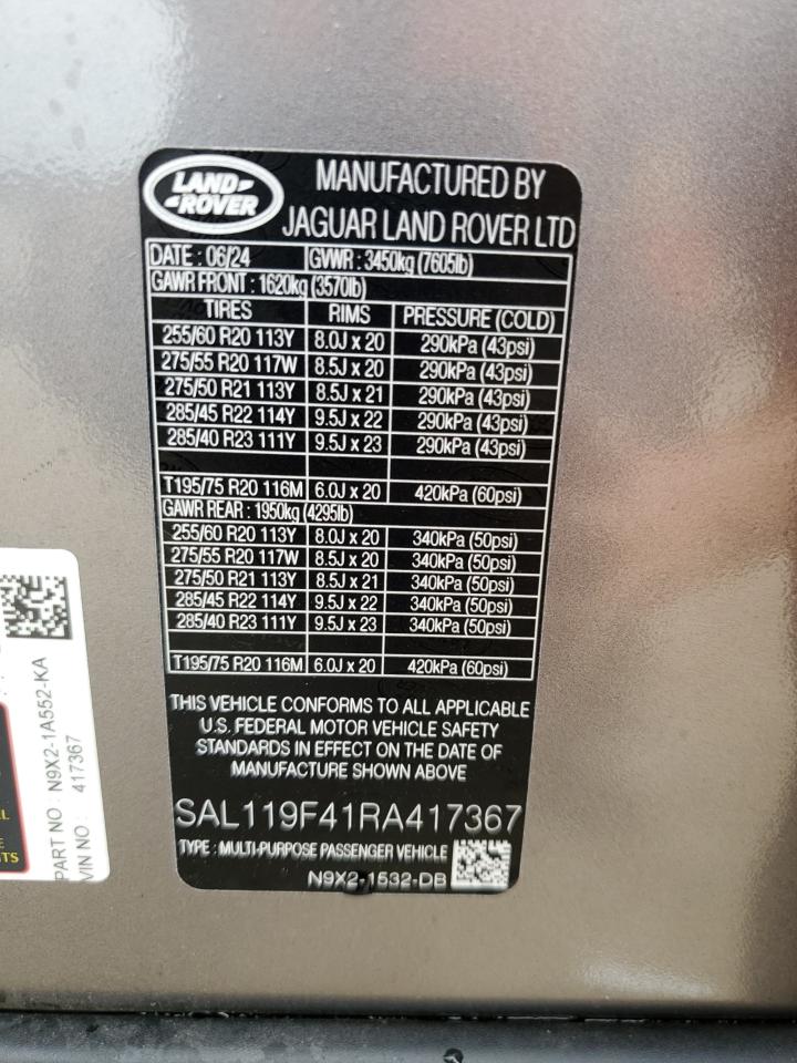 2024 Land Rover Range Rover Sport Autobiography VIN: SAL119F41RA417367 Lot: 66268405