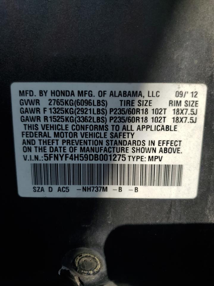 2013 Honda Pilot Exl VIN: 5FNYF4H59DB001275 Lot: 63261595