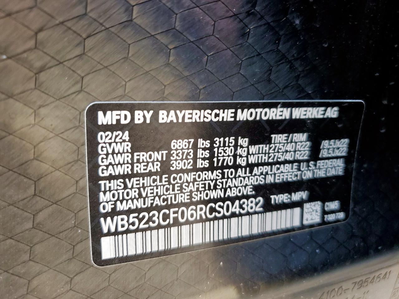 2024 BMW Ix xDrive50 VIN: WB523CF06RCS04382 Lot: 64780195