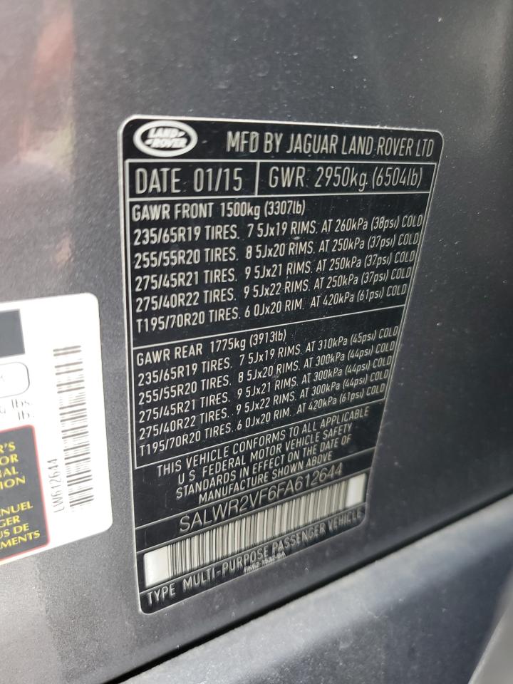 2015 Land Rover Range Rover Sport Hse VIN: SALWR2VF6FA612644 Lot: 65639835