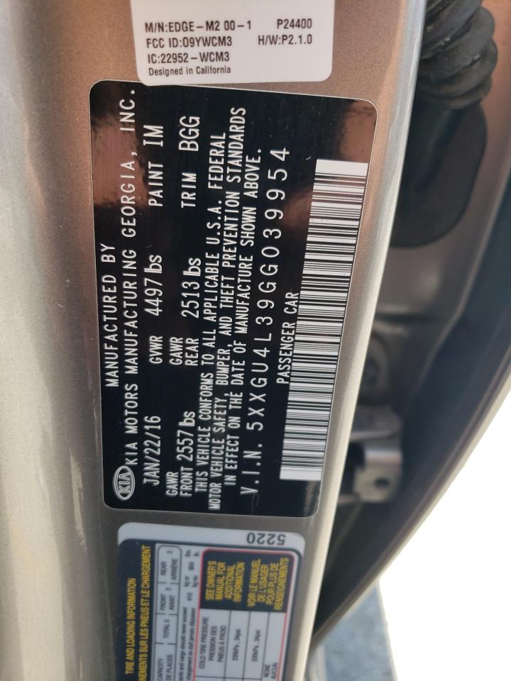 2016 Kia Optima Ex VIN: 5XXGU4L39GG039954 Lot: 62652945