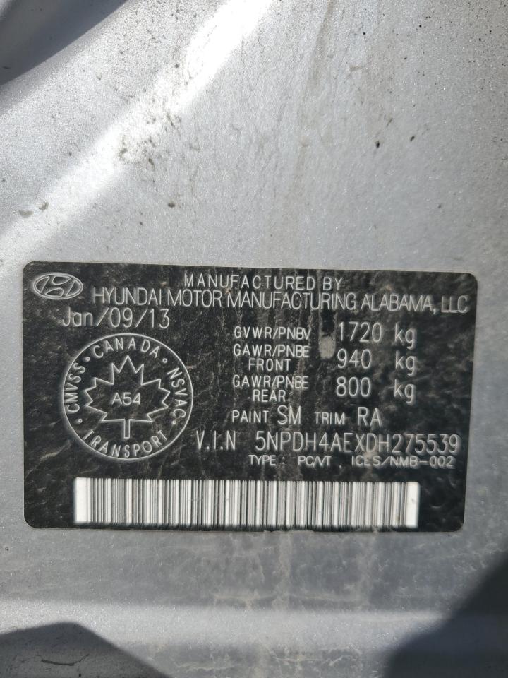 2013 Hyundai Elantra Gls VIN: 5NPDH4AEXDH275539 Lot: 63660125