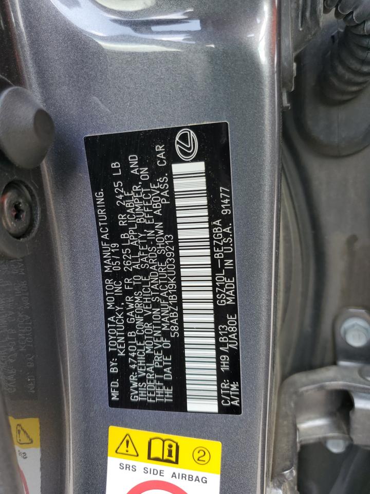 2019 Lexus Es 350 VIN: 58ABZ1B19KU039213 Lot: 63668135