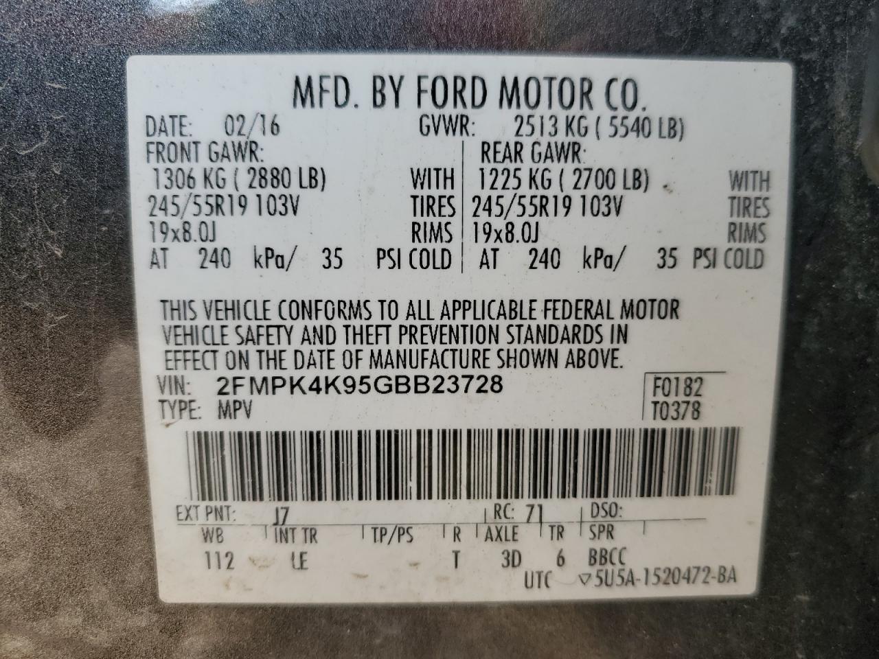2016 Ford Edge Titanium VIN: 2FMPK4K95GBB23728 Lot: 64409205