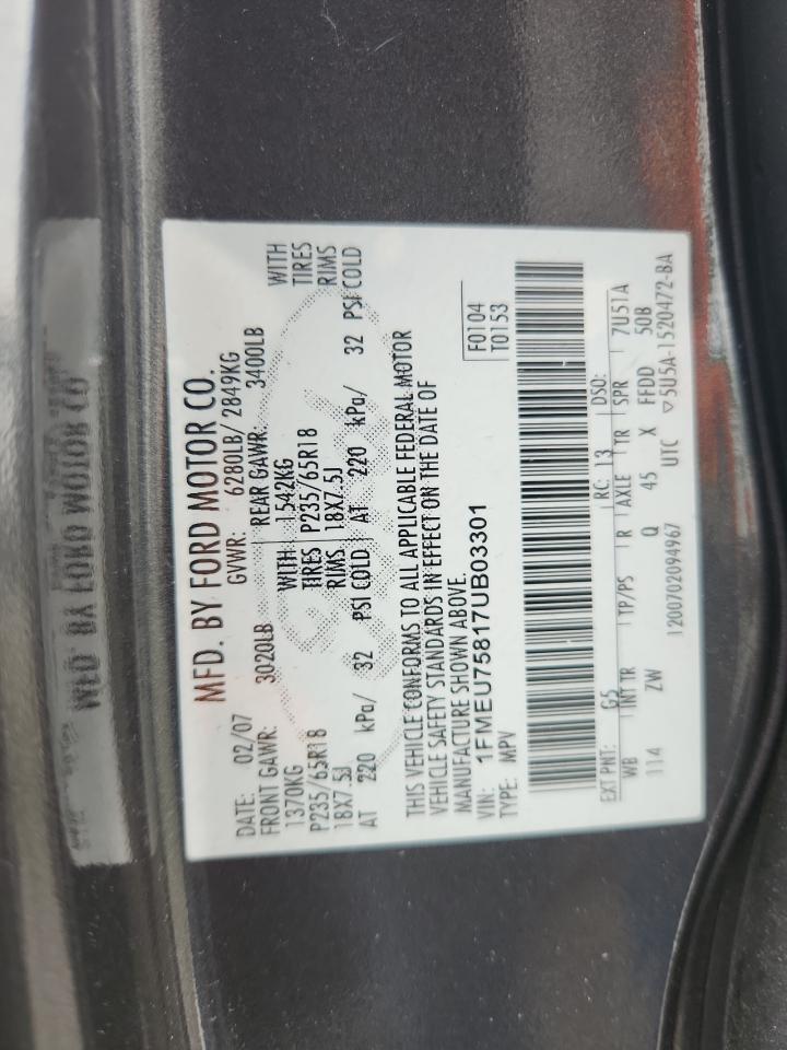 1fmeu75817ub03301 1FMEU75817UB03301 2007 Ford Explorer Limited
