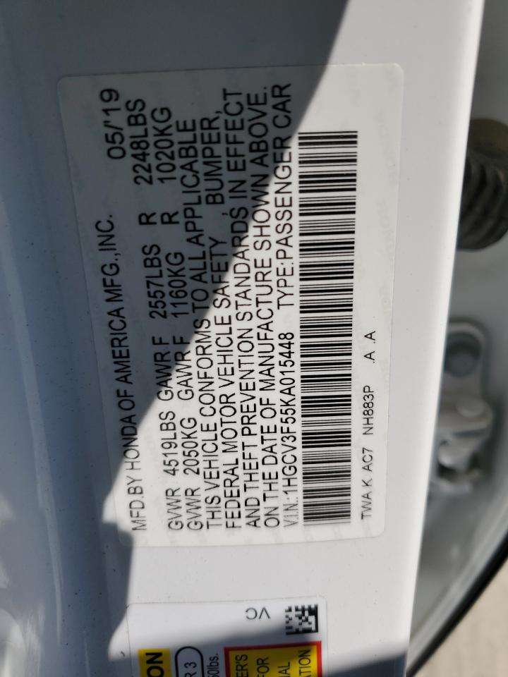 2019 Honda Accord Hybrid Exl VIN: 1HGCV3F55KA015448 Lot: 65607815