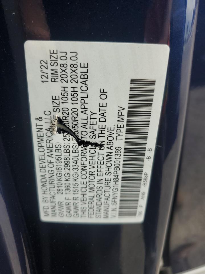 2023 Honda Pilot Elite VIN: 5FNYG1H84PB001369 Lot: 65093155