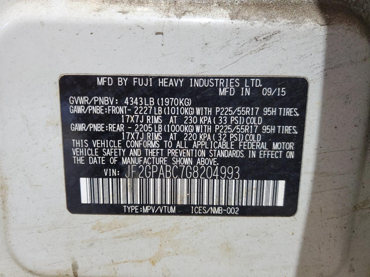 2016 Subaru Crosstrek Premium VIN: JF2GPABC7G8204993 Lot: 63283525