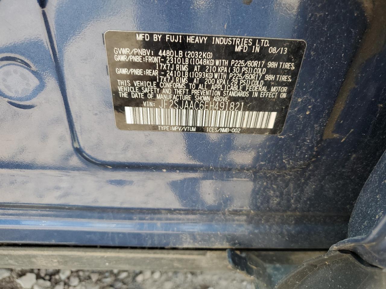 2014 Subaru Forester 2.5I VIN: JF2SJAAC6EH491821 Lot: 63978345