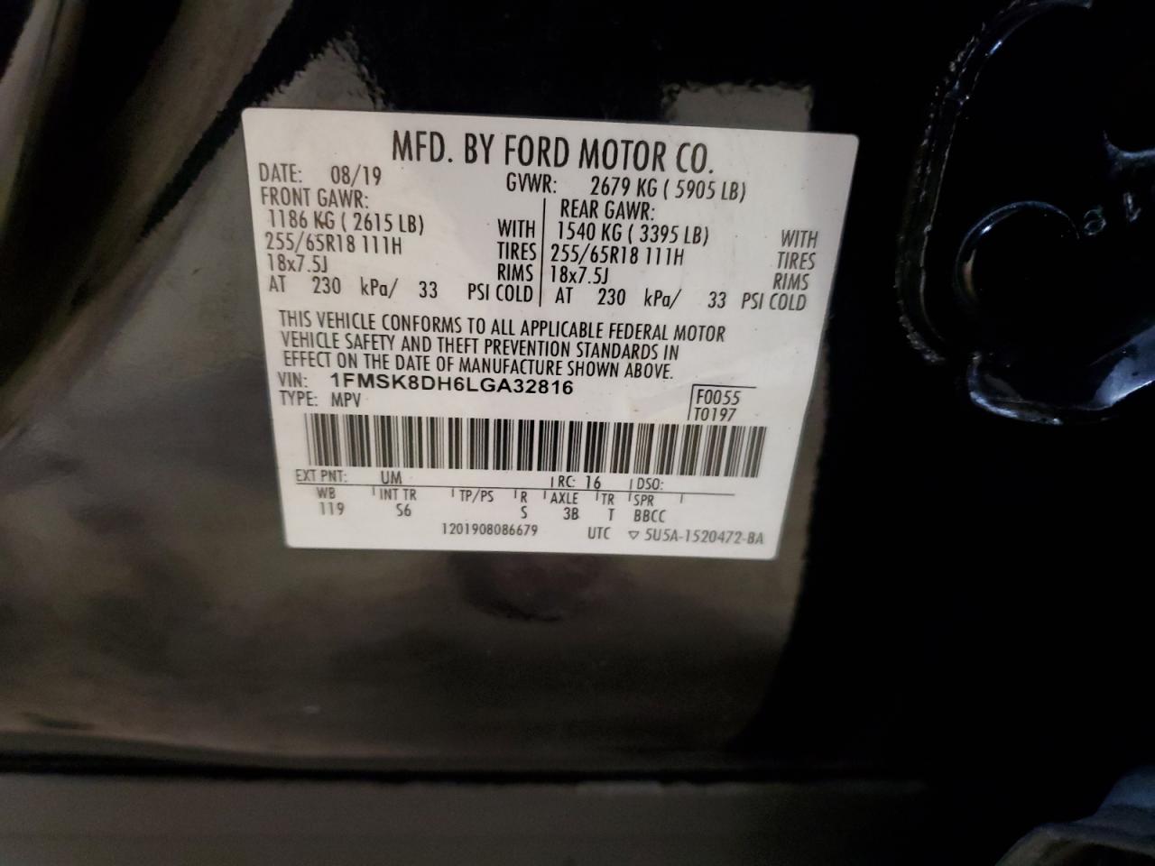 2020 Ford Explorer Xlt VIN: 1FMSK8DH6LGA32816 Lot: 65152325