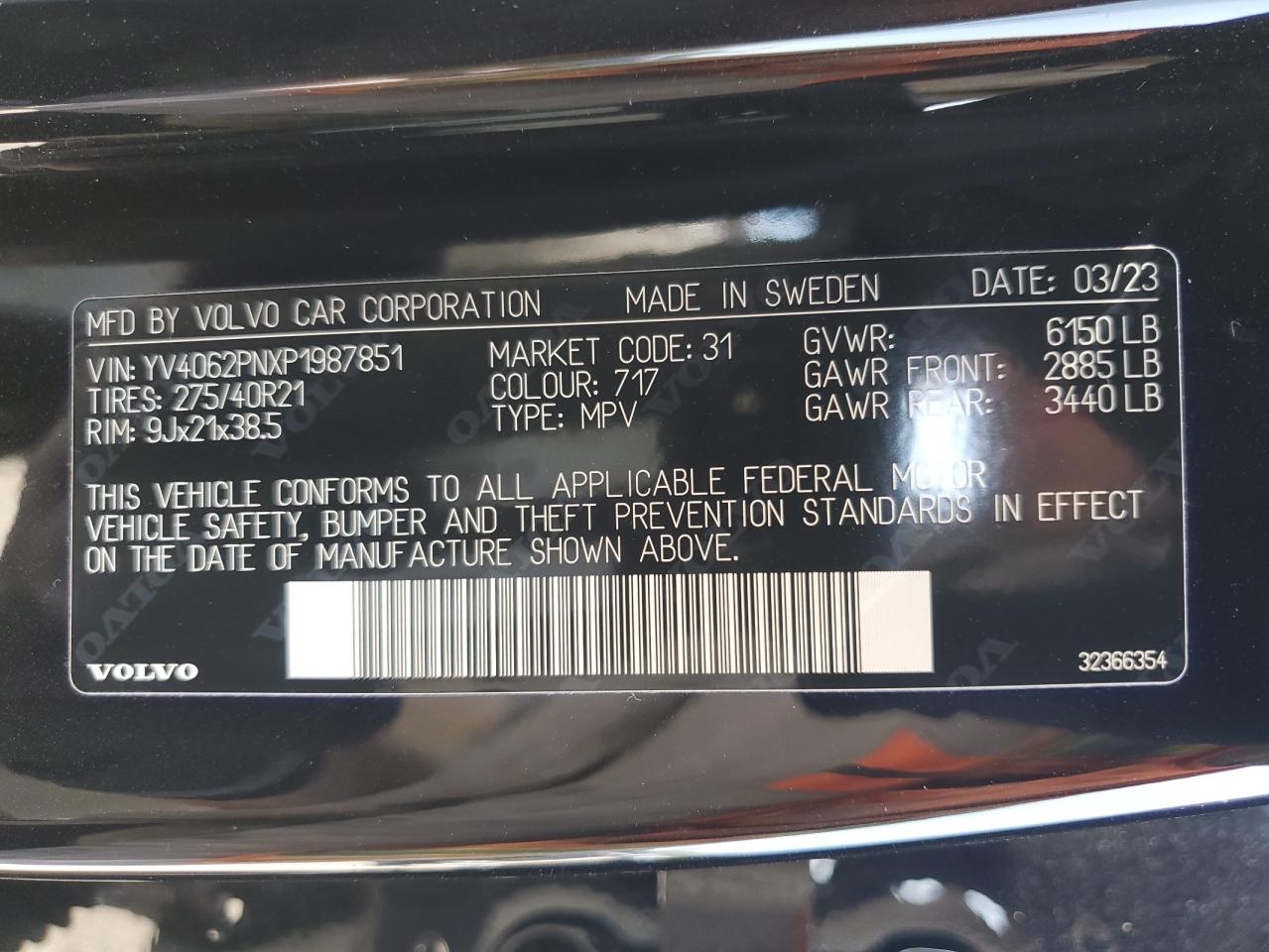 2023 Volvo Xc90 Plus VIN: YV4062PNXP1987851 Lot: 65905605