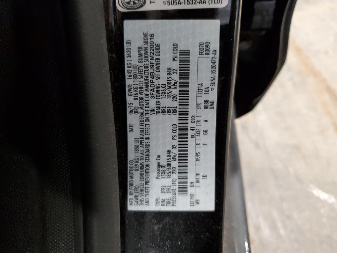 2015 Ford Fiesta Se VIN: 3FADP4BJ9FM220016 Lot: 64321555