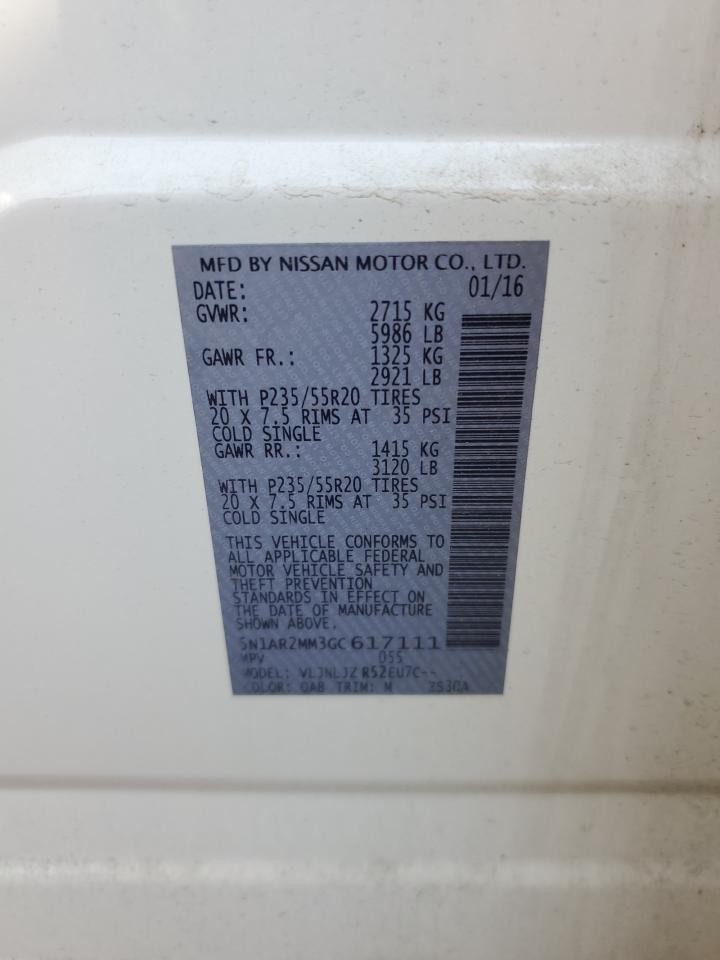 2016 Nissan Pathfinder S VIN: 5N1AR2MM3GC617111 Lot: 64003915