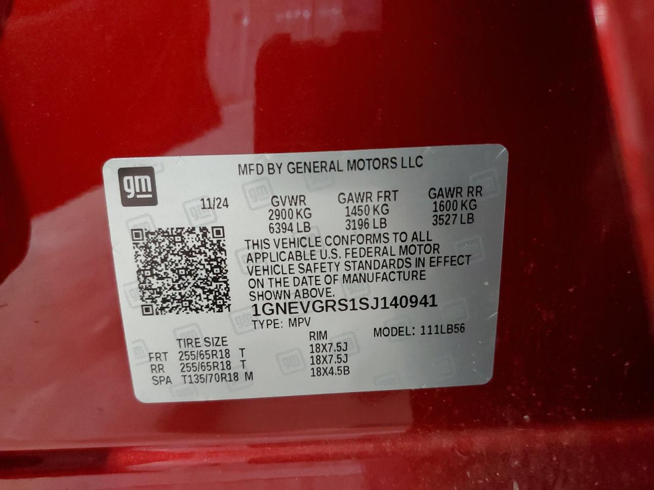 2025 Chevrolet Traverse Lt VIN: 1GNEVGRS1SJ140941 Lot: 64938345