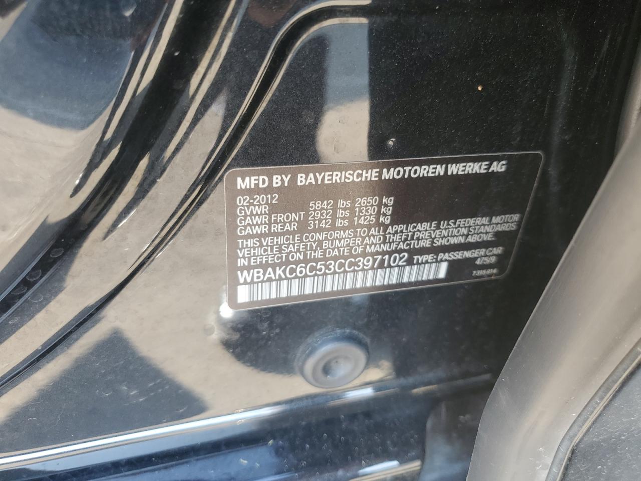2012 BMW 750 Xi VIN: WBAKC6C53CC397102 Lot: 64992865