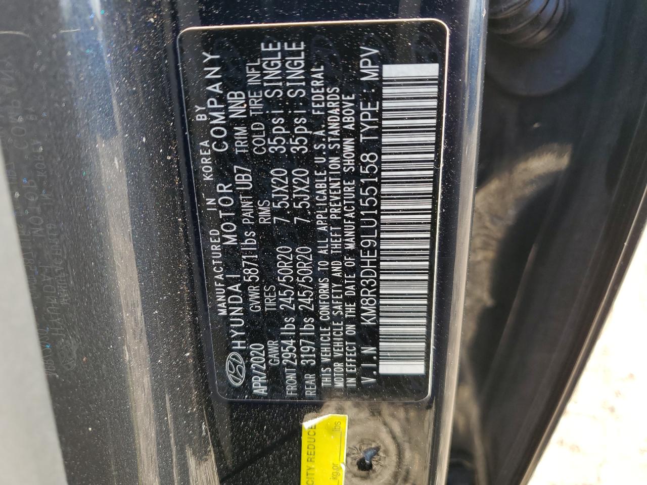2020 Hyundai Palisade Sel VIN: KM8R3DHE9LU155158 Lot: 63236725