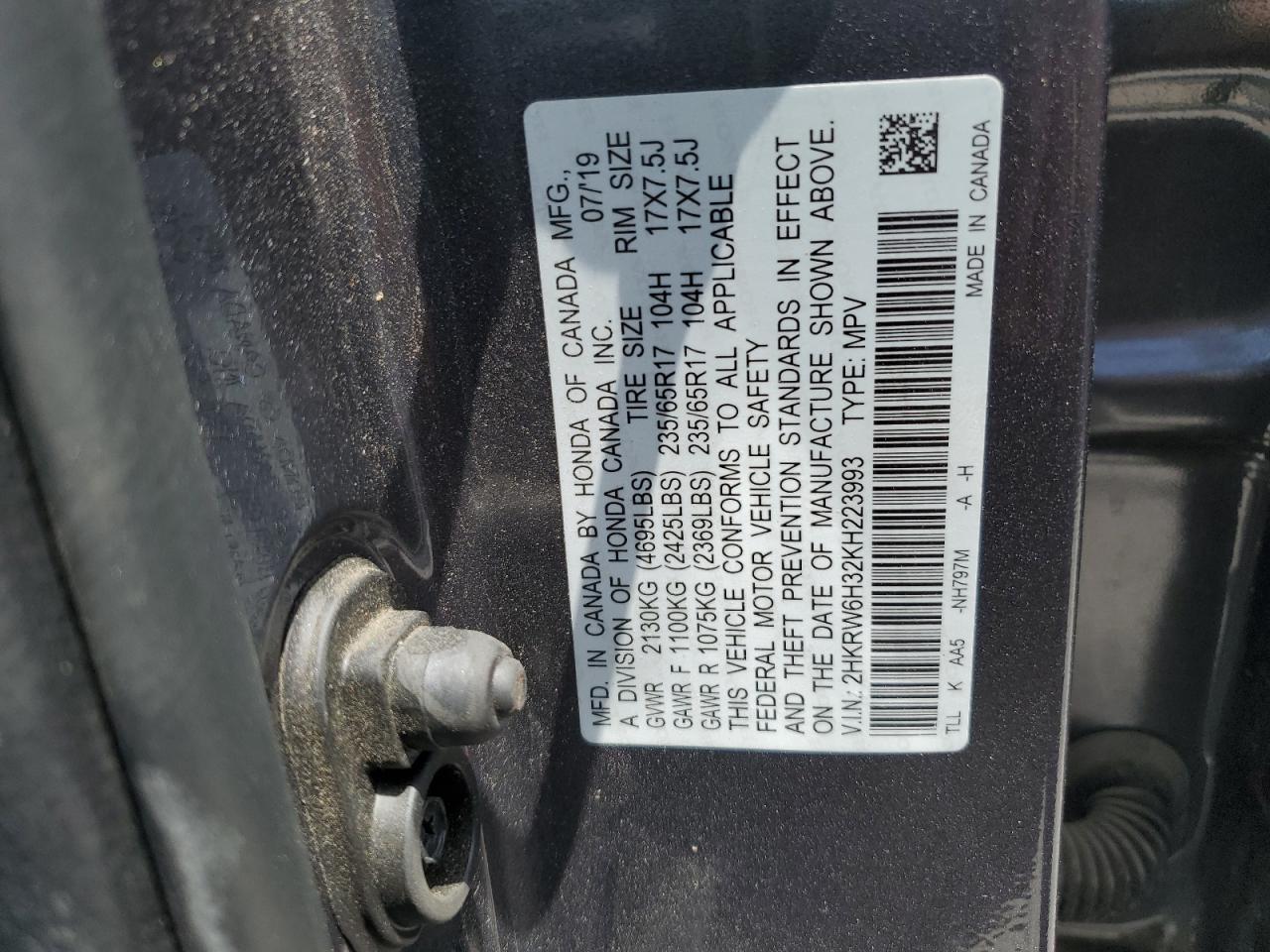 2019 Honda Cr-V Lx VIN: 2HKRW6H32KH223993 Lot: 64336775