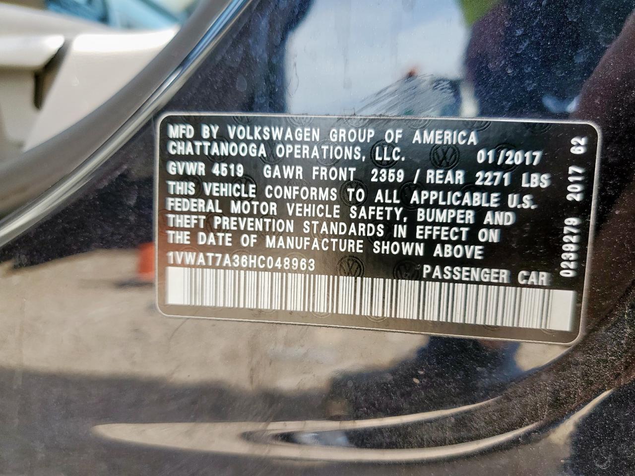 2017 Volkswagen Passat S VIN: 1VWAT7A36HC048963 Lot: 64906195