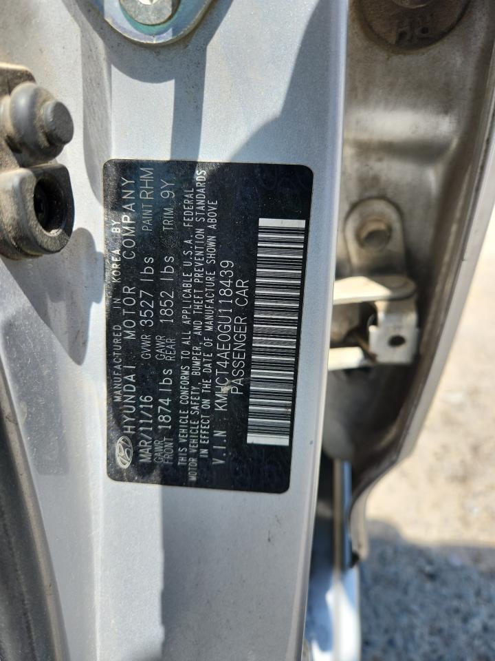2016 Hyundai Accent Se VIN: KMHCT4AE0GU118439 Lot: 63331675